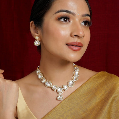 Teejh Noor Light Gold Uncut Stone Necklace Set