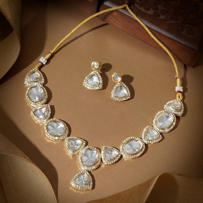 Teejh Noor Light Gold Uncut Stone Necklace Set