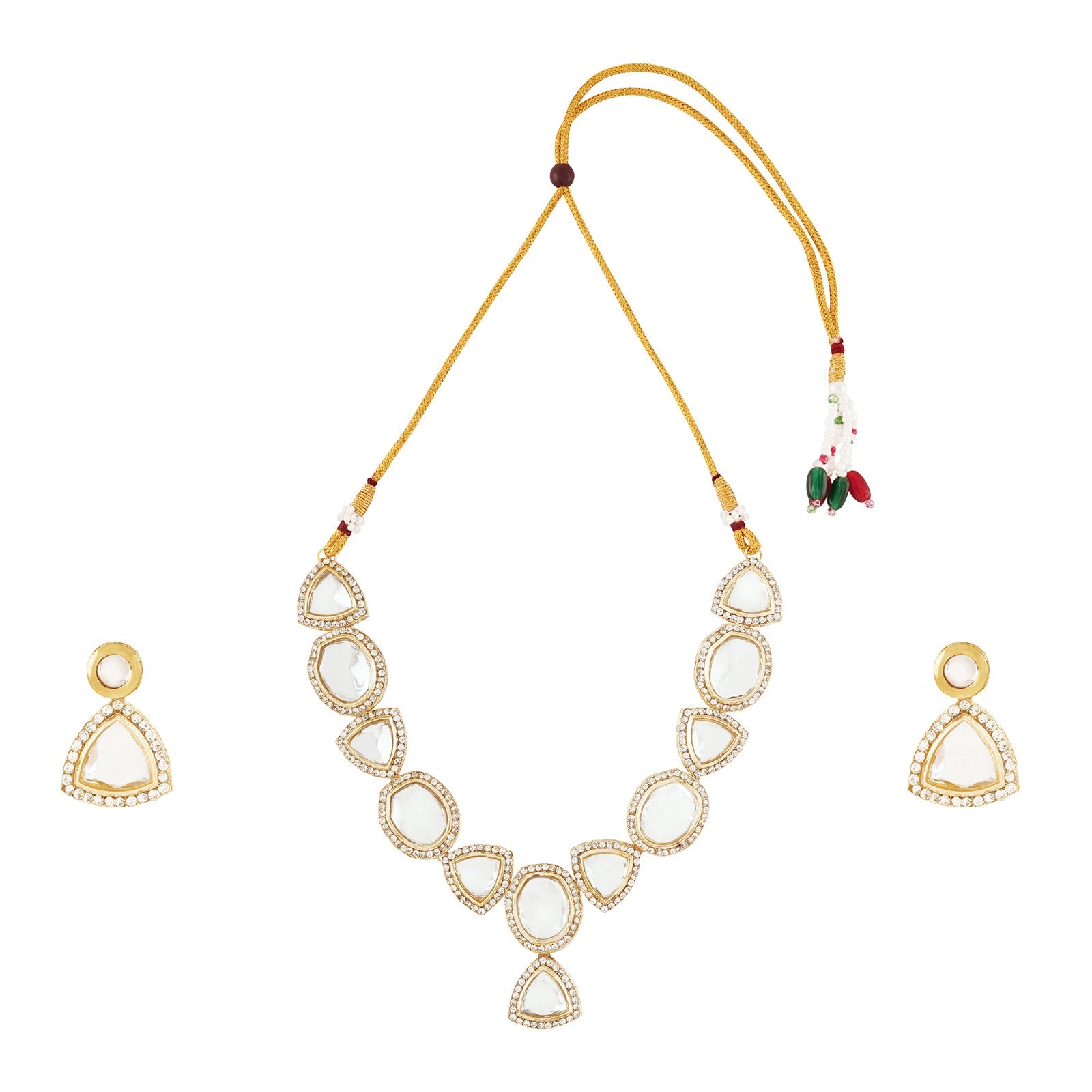 Teejh Noor Light Gold Uncut Stone Necklace Set