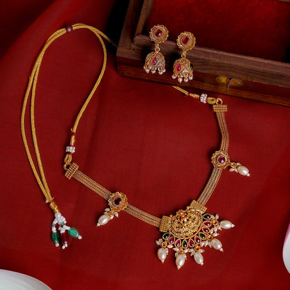 Teejh Dharma Gold Red And Green Necklace Set