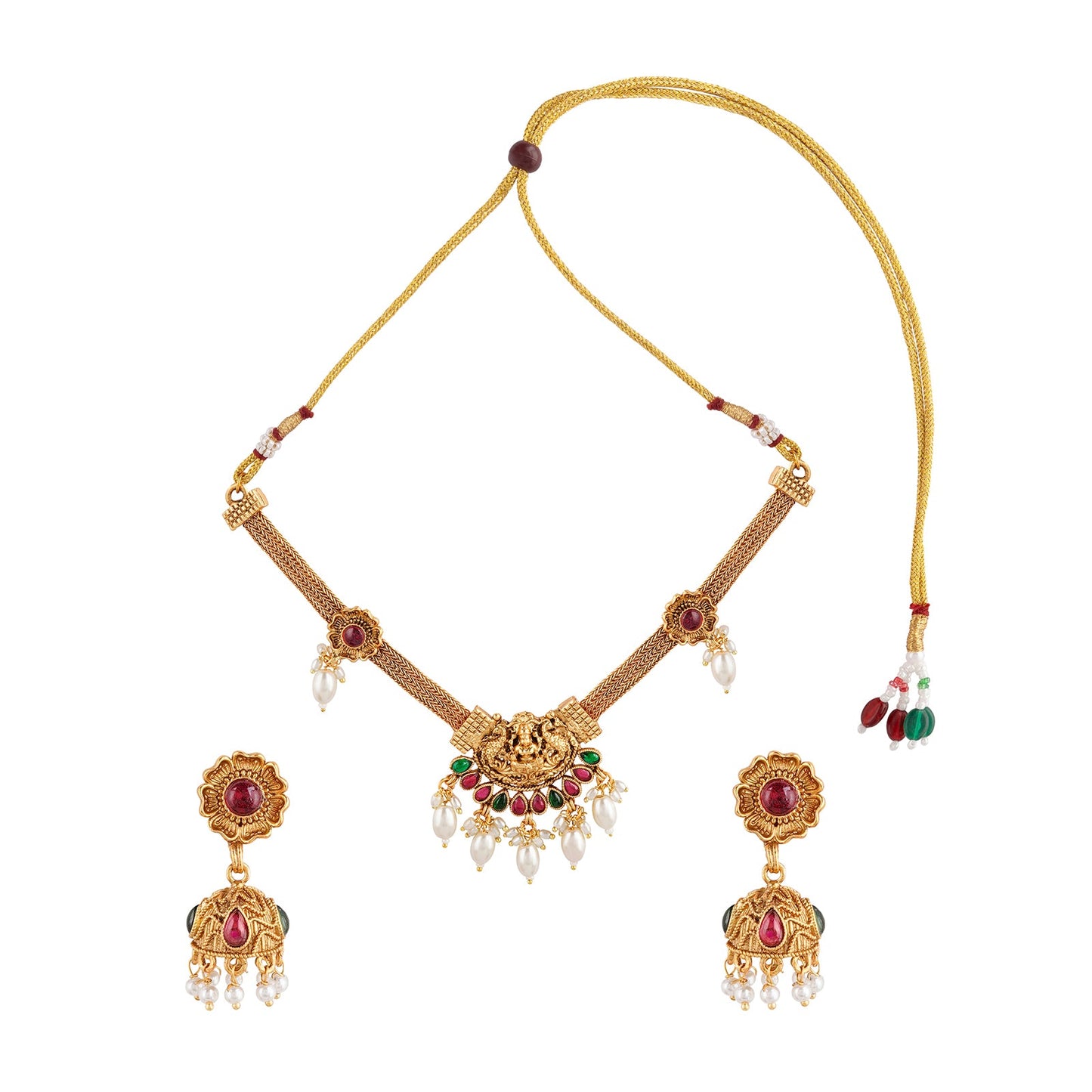 Teejh Dharma Gold Red And Green Necklace Set