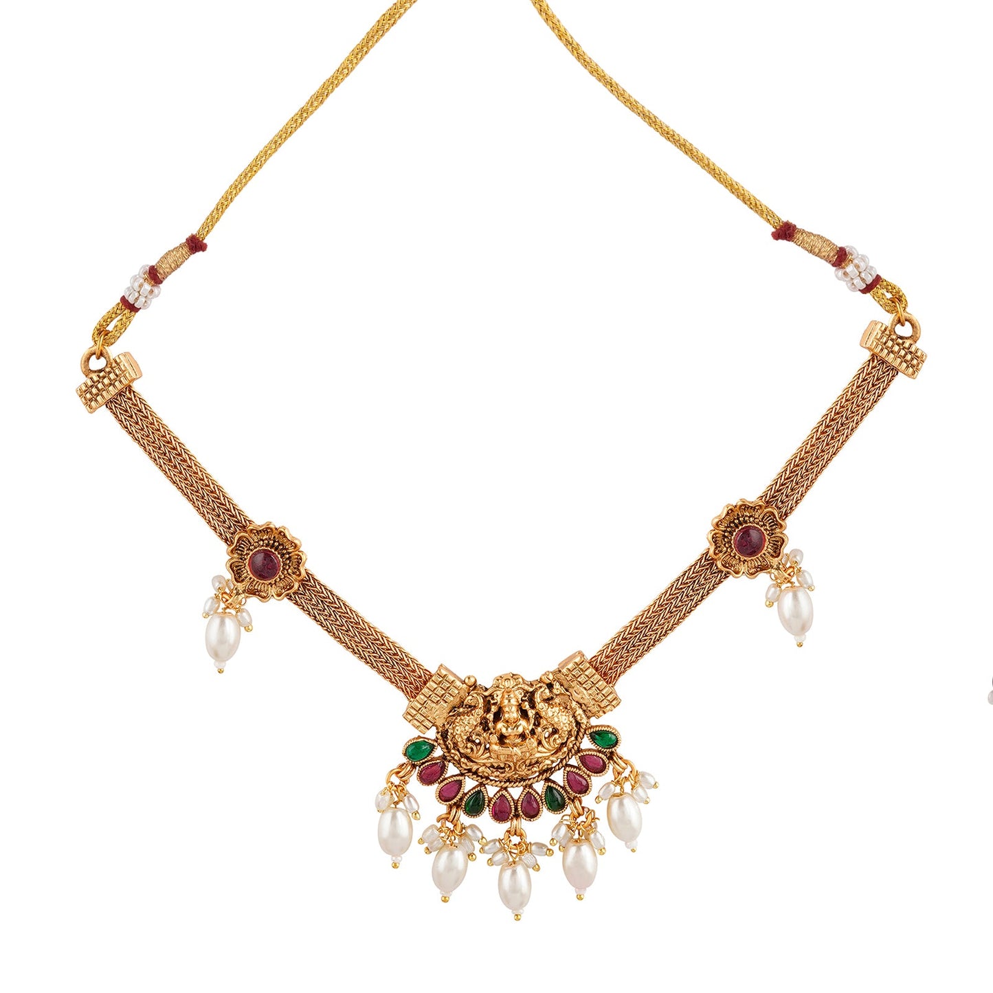 Teejh Dharma Gold Red And Green Necklace Set