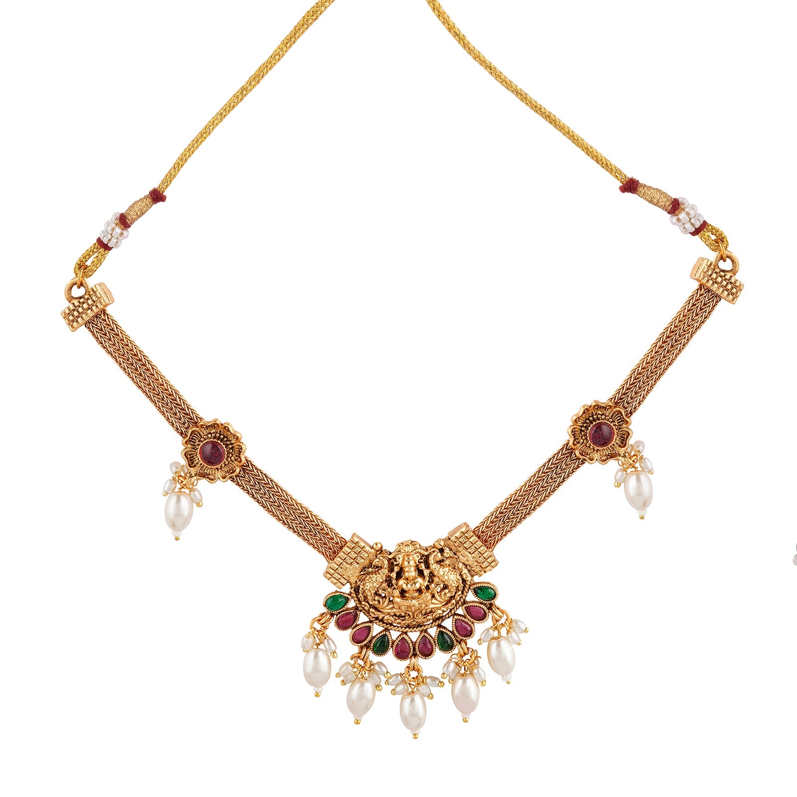 Teejh Dharma Gold Red And Green Necklace Set