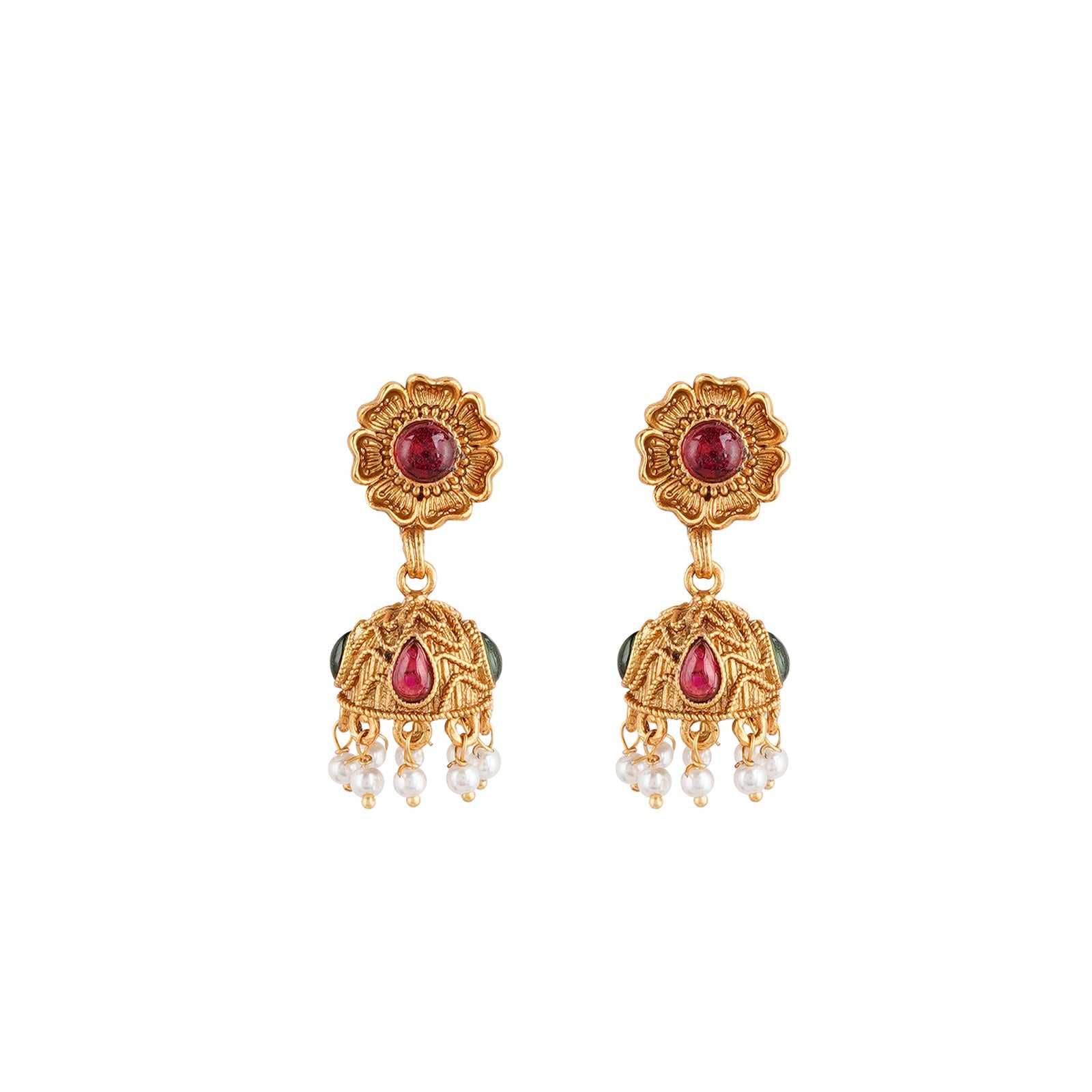 Teejh Dharma Gold Red And Green Necklace Set