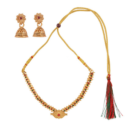 Teejh Dharmika Gold Red And Green Necklace Set