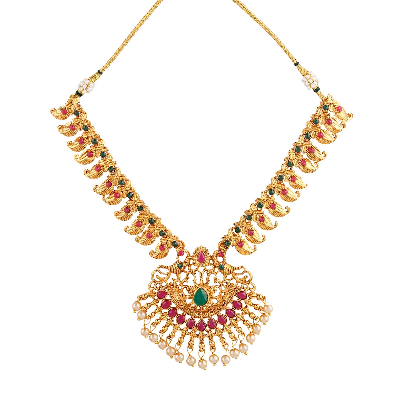 Teejh Meghana Gold Red And Green Necklace Set