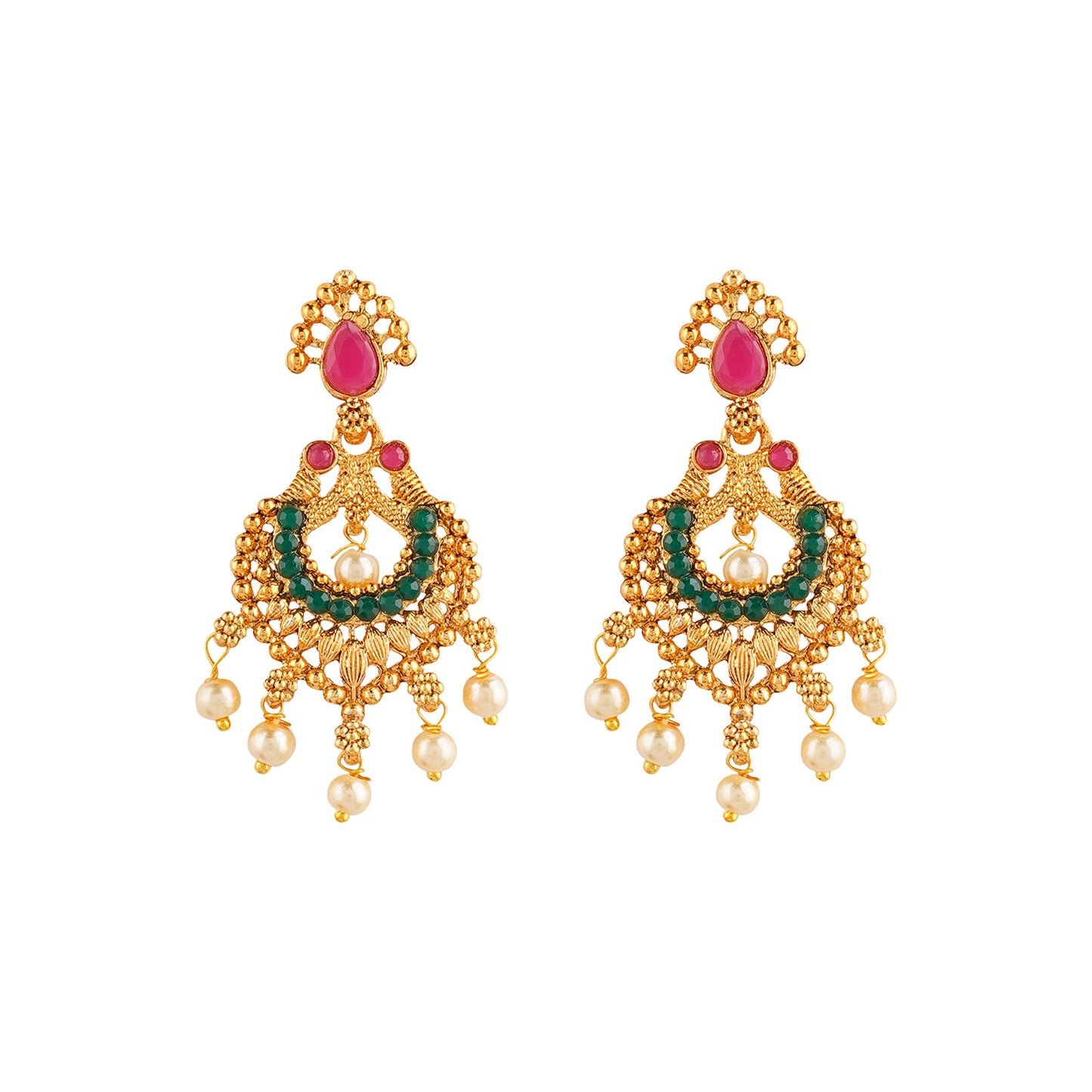 Teejh Meghana Gold Red And Green Necklace Set