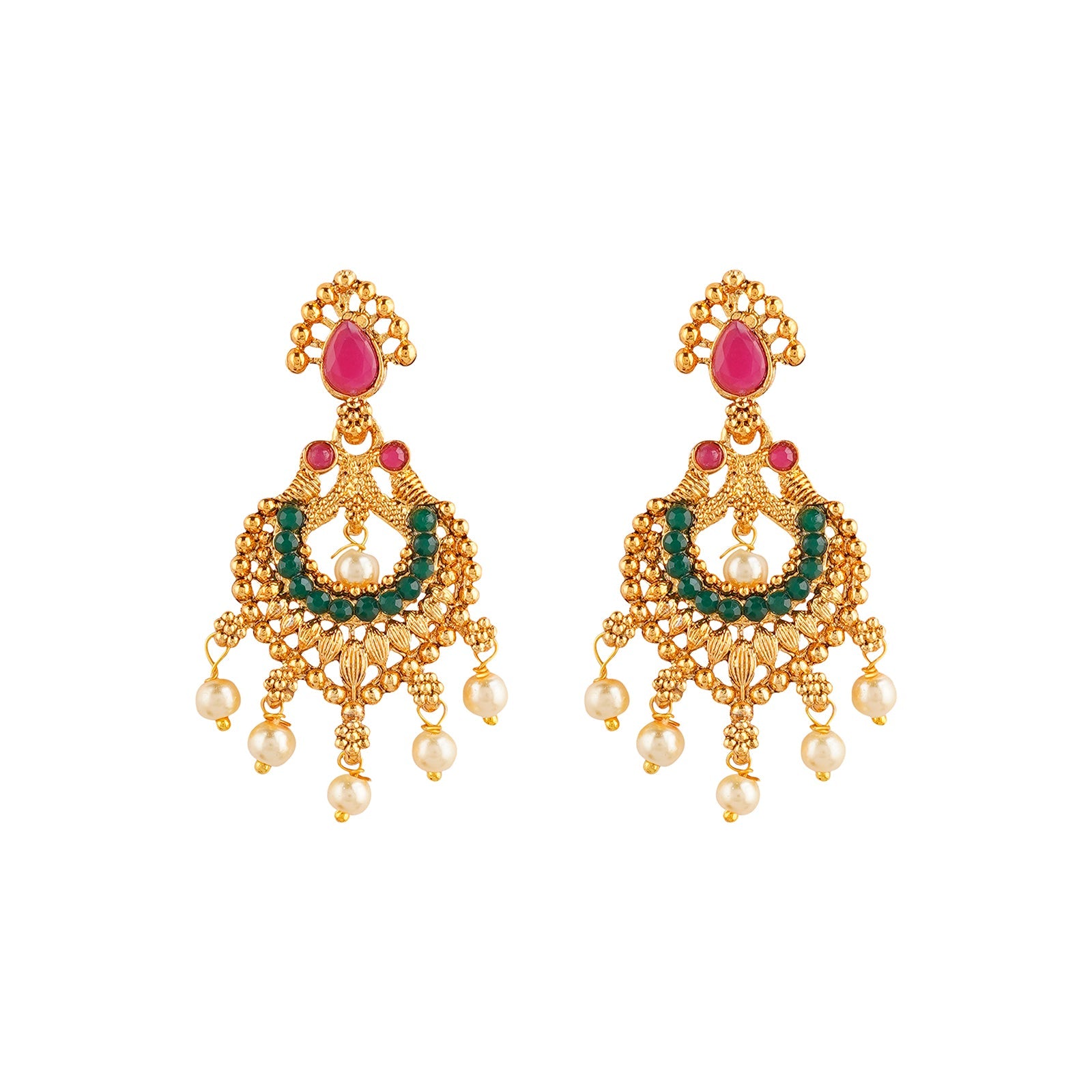 Teejh Meghana Gold Red And Green Necklace Set