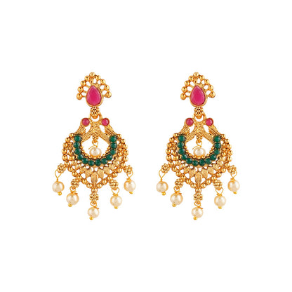 Teejh Meghana Gold Red And Green Necklace Set