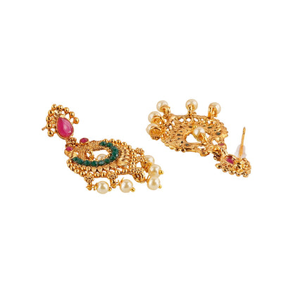 Teejh Meghana Gold Red And Green Necklace Set