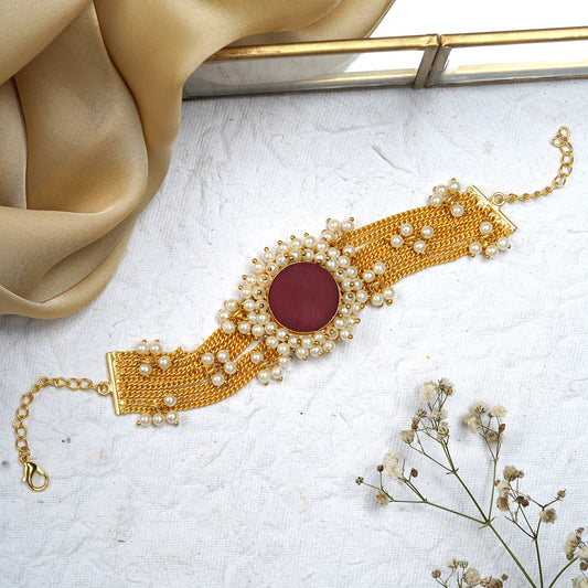Teejh Eiravathi red Studded layered chain pearl bracelet
