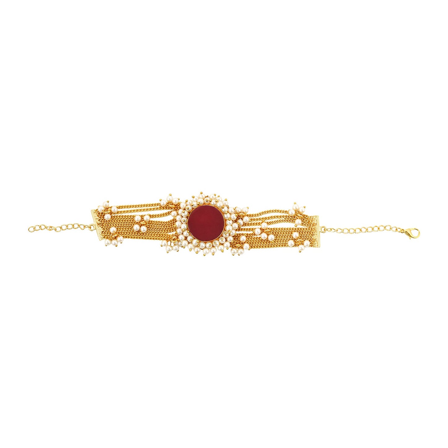 Teejh Eiravathi red Studded layered chain pearl bracelet