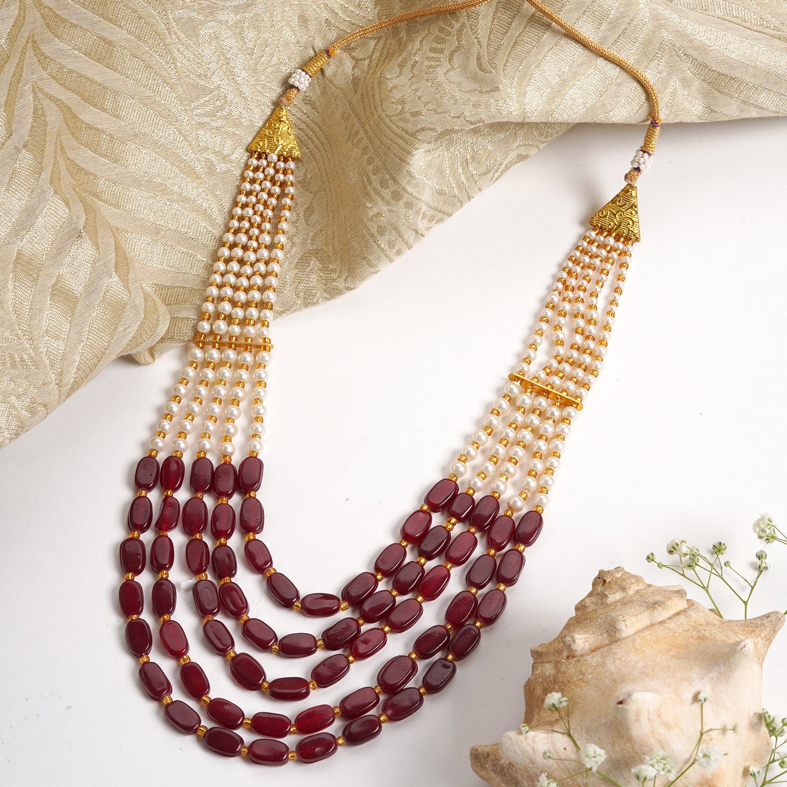 Teejh Aarushi Red Bead And Pearl Necklace