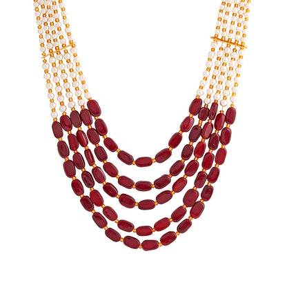 Teejh Aarushi Red Bead And Pearl Necklace