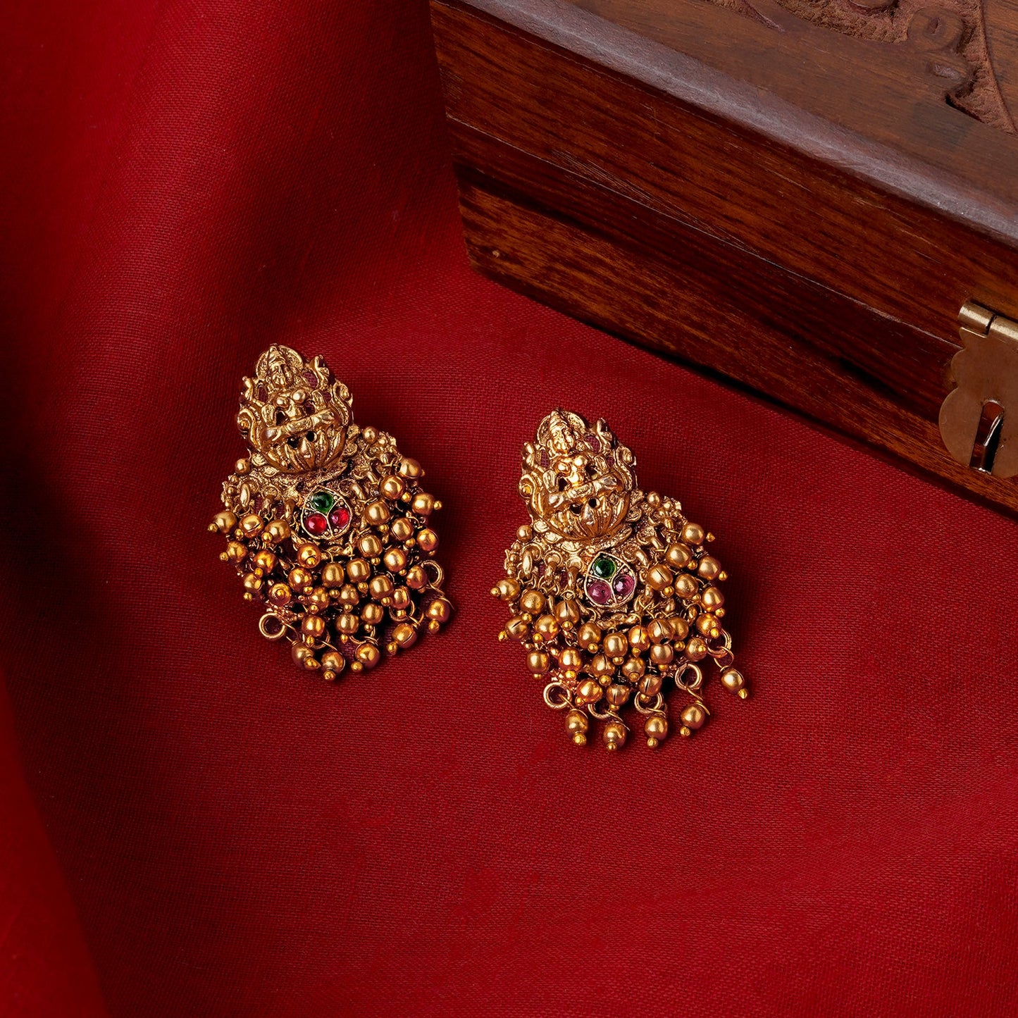 Teejh Namrata Gold Green And Red Earrings