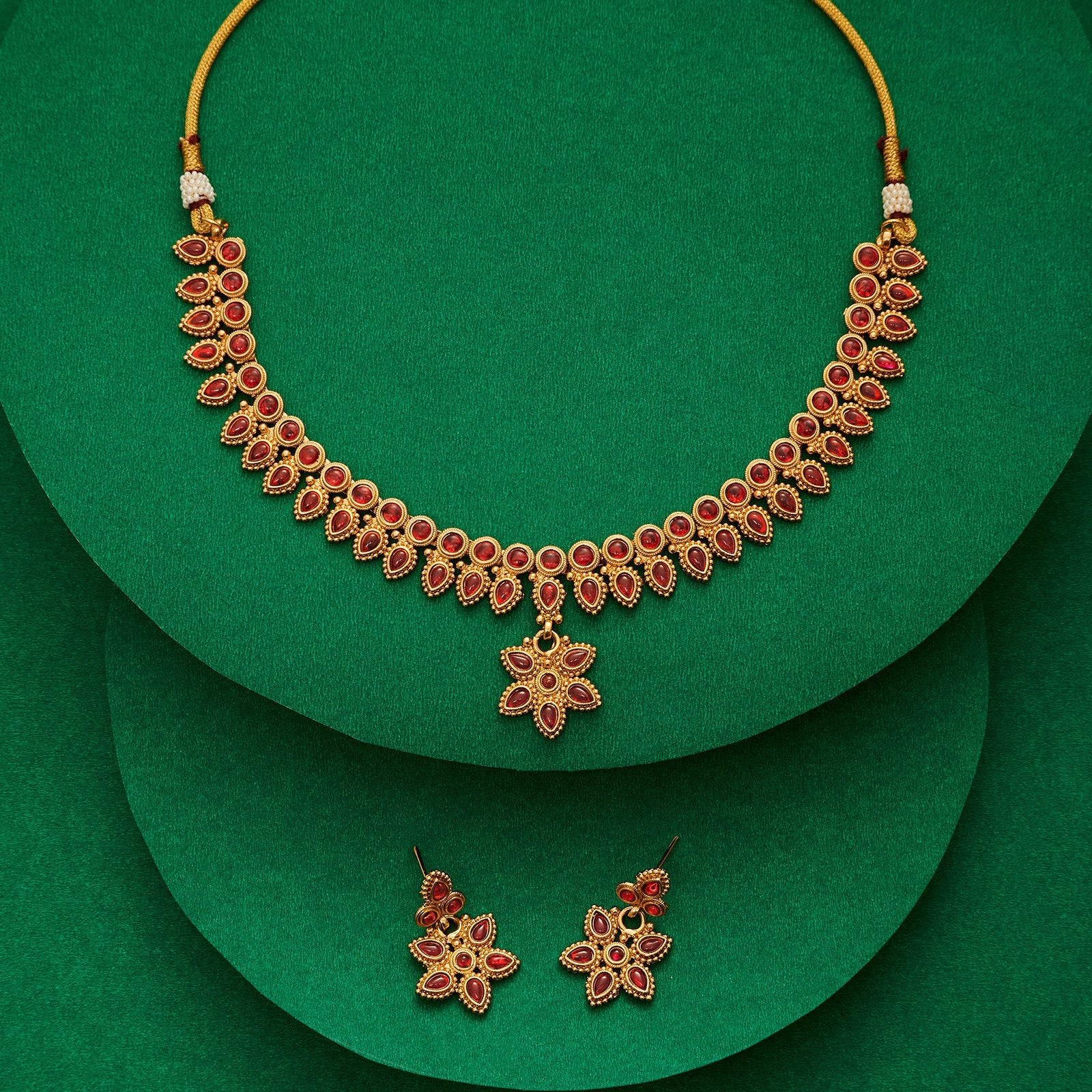 Teejh Ritvika Ruby Gold Necklace Set