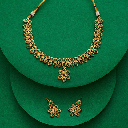 Teejh Tanrika Green Gold Necklace Set