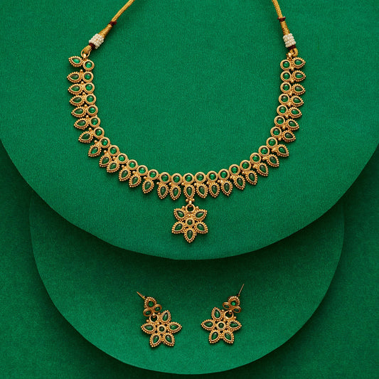 Teejh Tanrika Green Gold Necklace Set