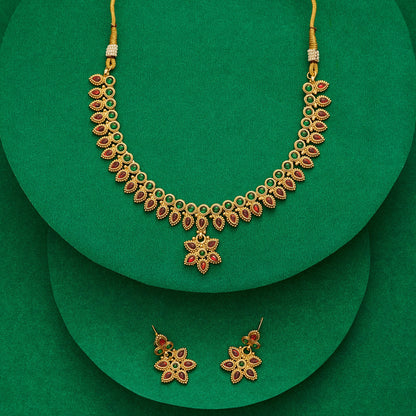Teejh Vyoma Red and Green Ruby Gold Necklace Set