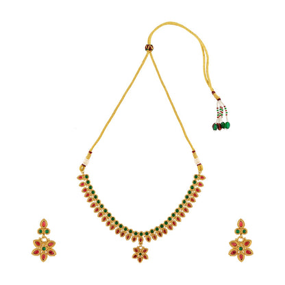 Teejh Vyoma Red and Green Ruby Gold Necklace Set