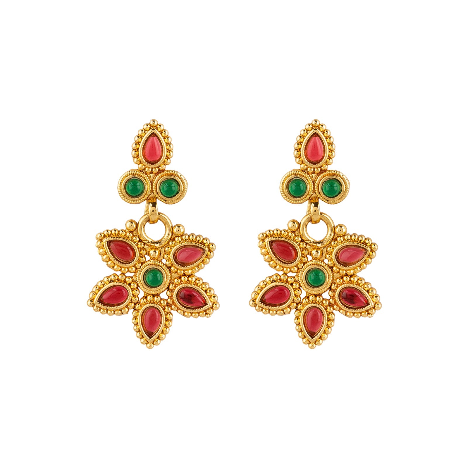 Teejh Vyoma Red and Green Ruby Gold Necklace Set