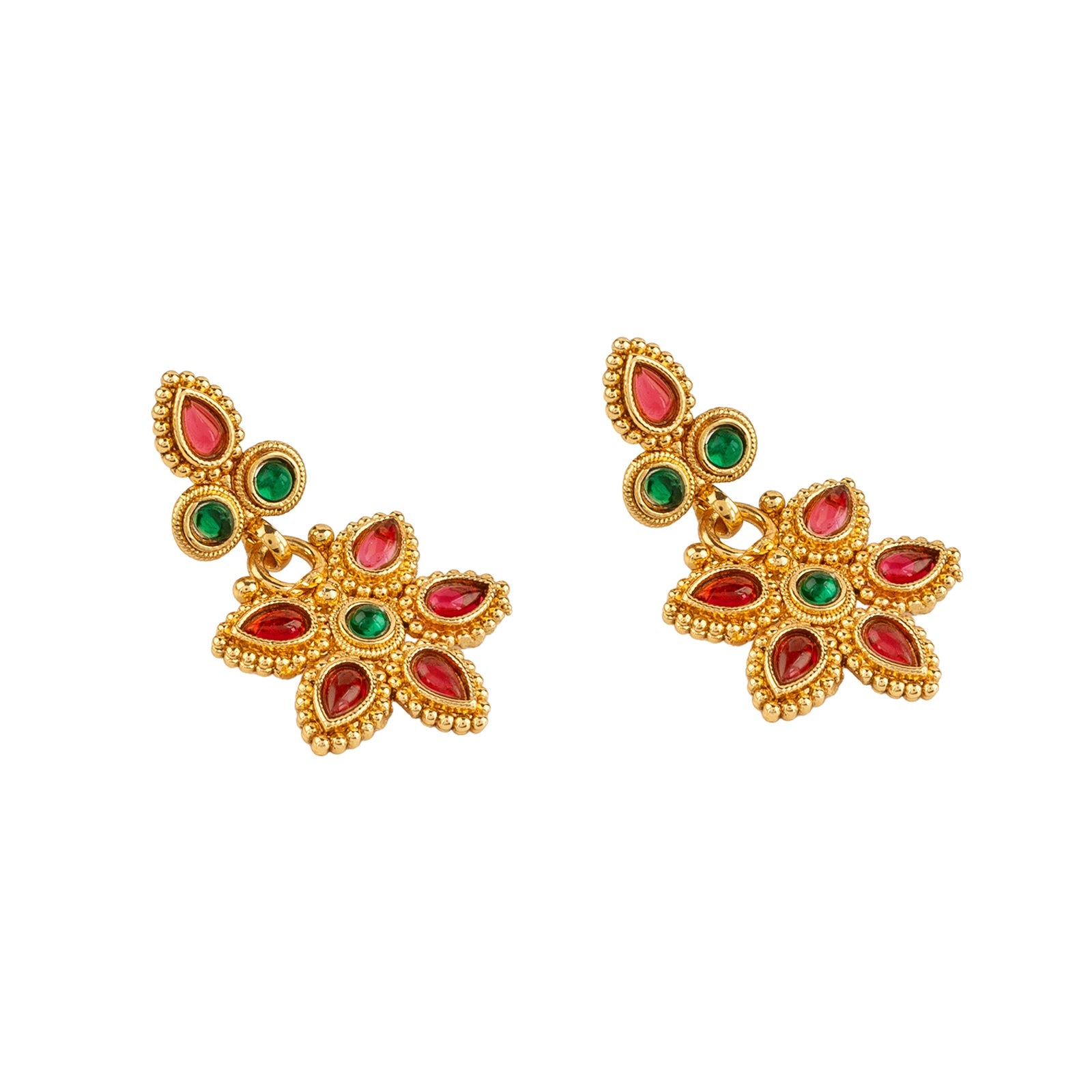 Teejh Vyoma Red and Green Ruby Gold Necklace Set