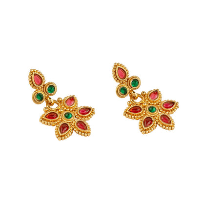 Teejh Vyoma Red and Green Ruby Gold Necklace Set