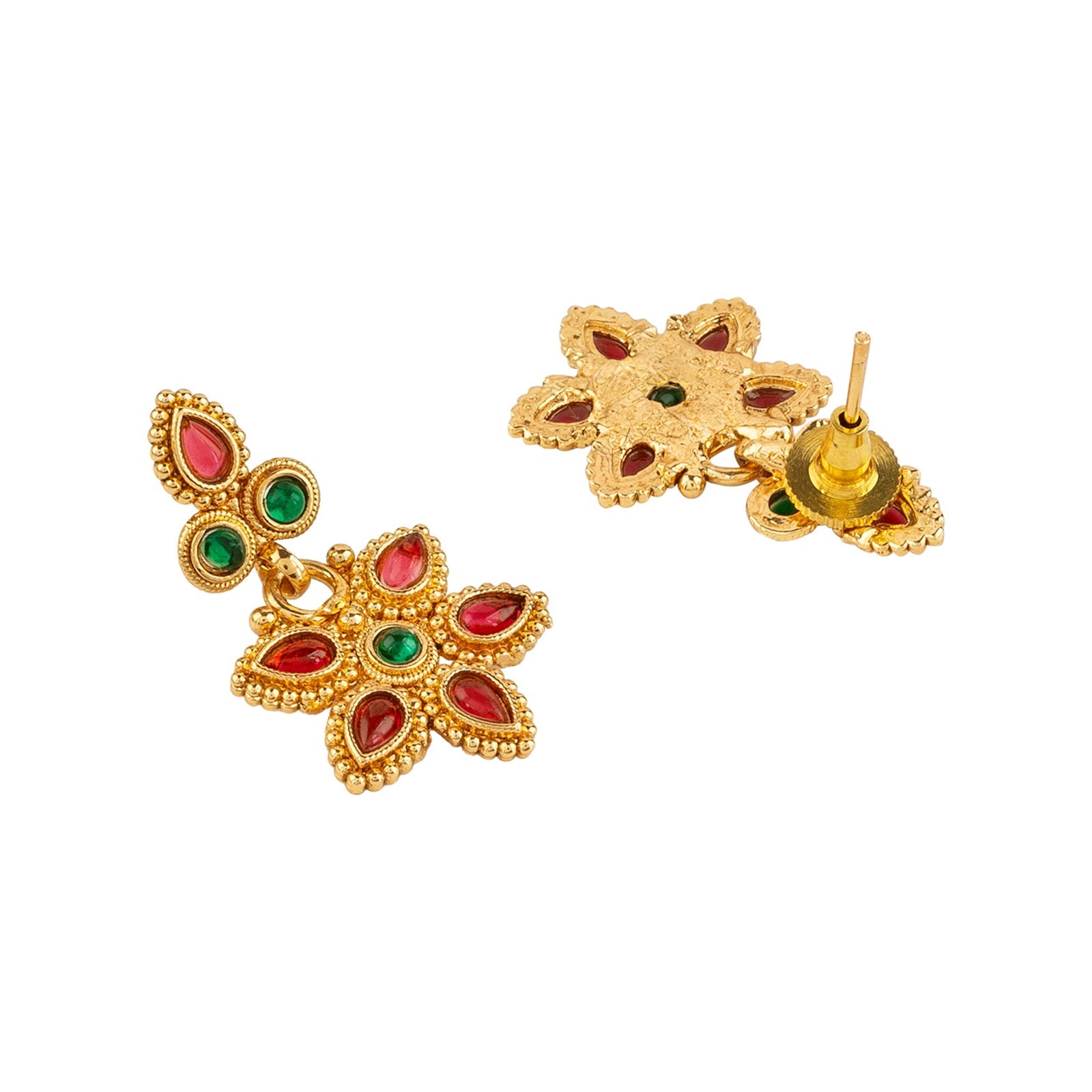Teejh Vyoma Red and Green Ruby Gold Necklace Set