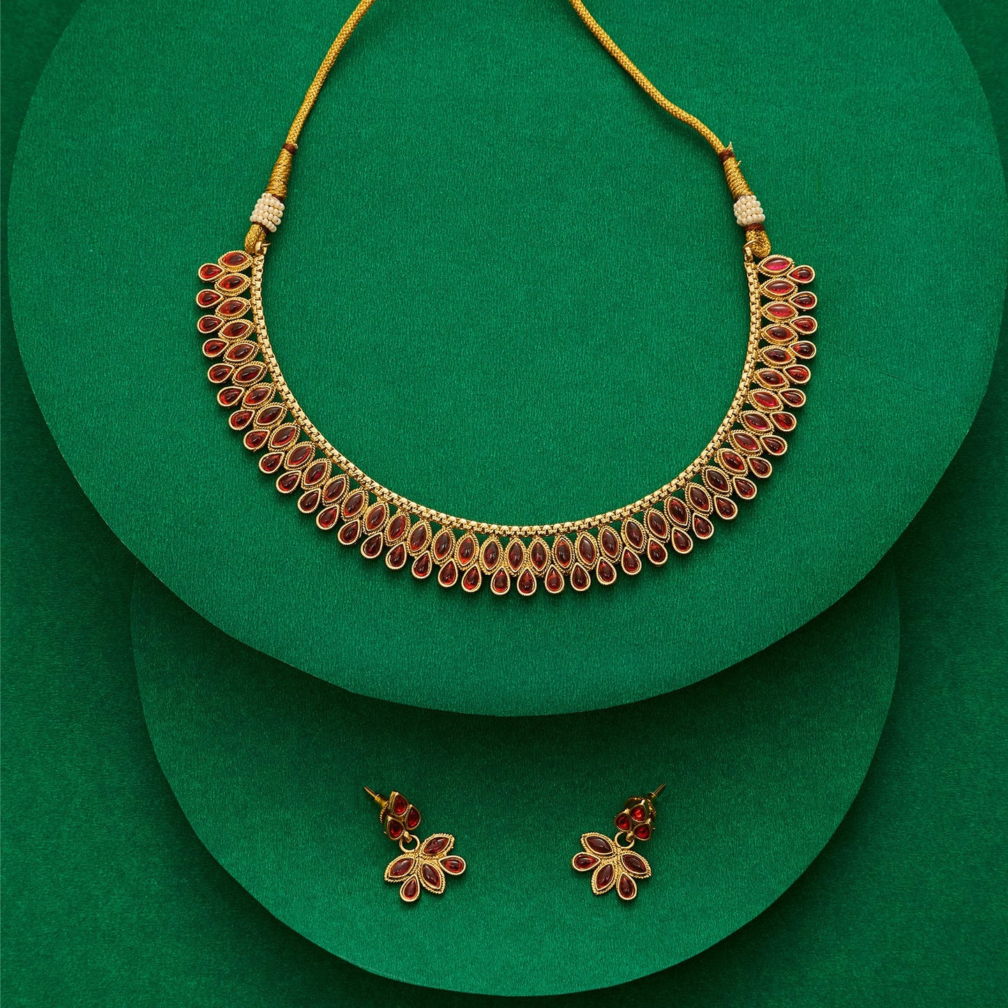 Teejh Falguni Ruby Gold Necklace Set