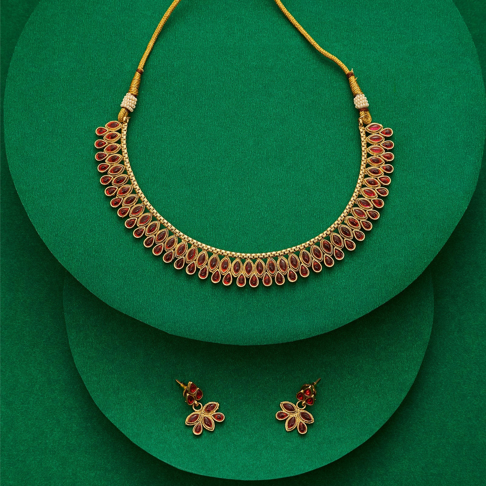 Teejh Falguni Ruby Gold Necklace Set