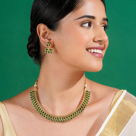 Teejh Mehek Green Gold Necklace Set