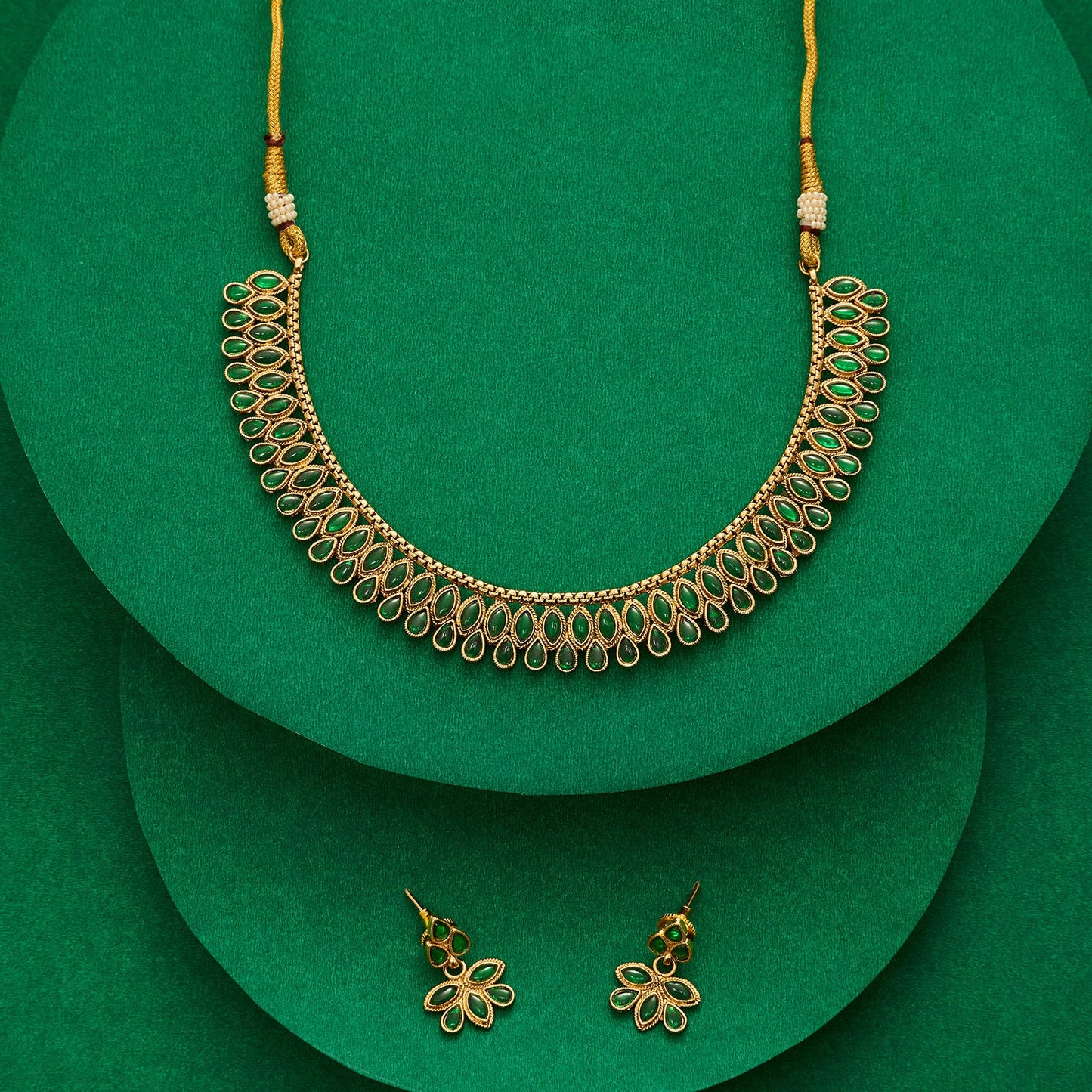 Teejh Mehek Green Gold Necklace Set