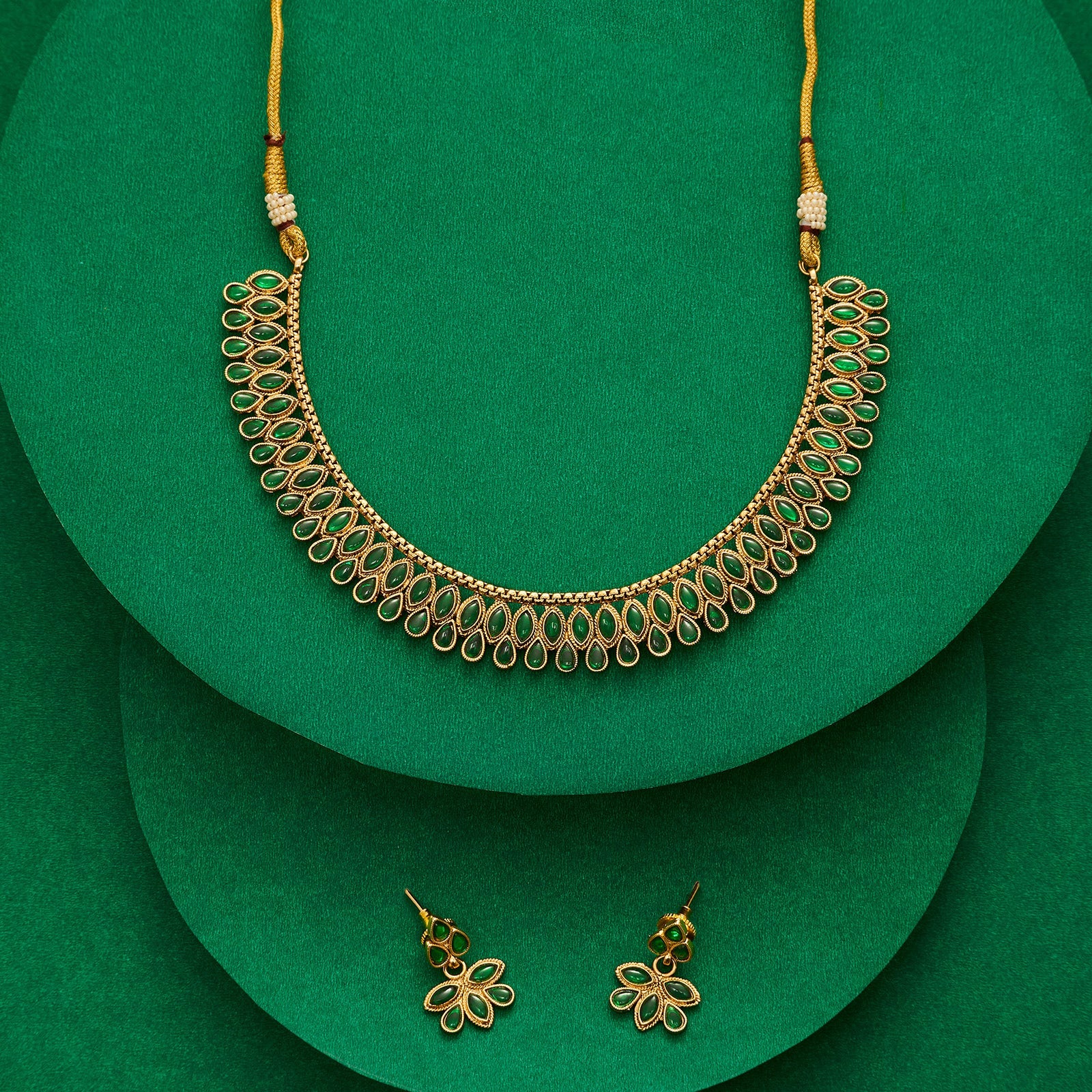Teejh Mehek Green Gold Necklace Set