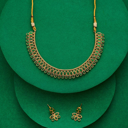 Teejh Mehek Green Gold Necklace Set