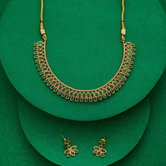 Teejh Mehek Green Gold Necklace Set