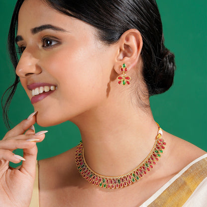 Teejh Hrishita Ruby and Green Gold Necklace Set
