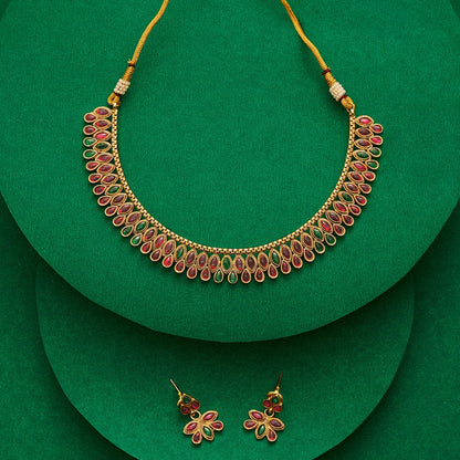 Teejh Hrishita Ruby and Green Gold Necklace Set