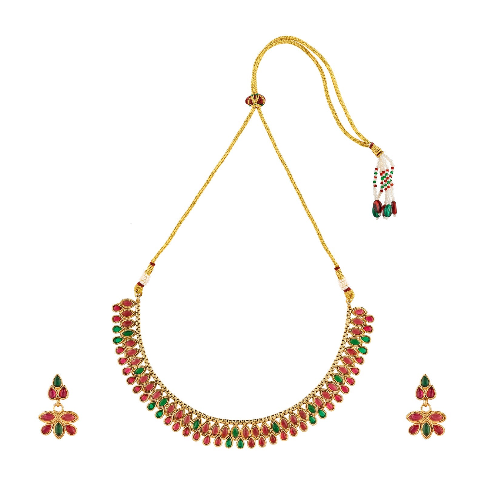 Teejh Hrishita Ruby and Green Gold Necklace Set