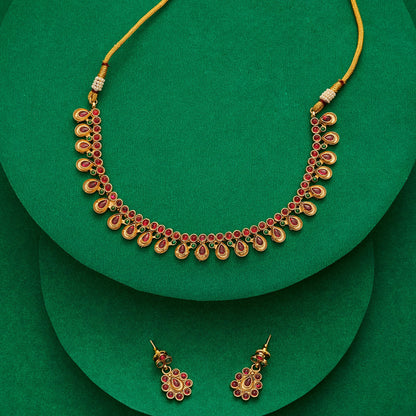 Teejh Vamiksha Red and Green Ruby Gold Necklace Set