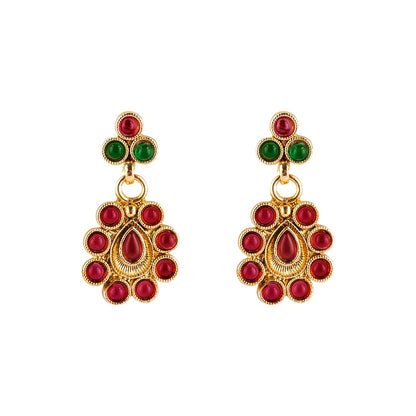 Teejh Vamiksha Red and Green Ruby Gold Necklace Set