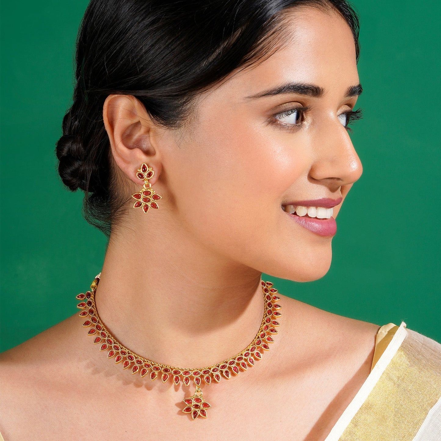 Teejh Gauranshi Ruby Gold Necklace Set