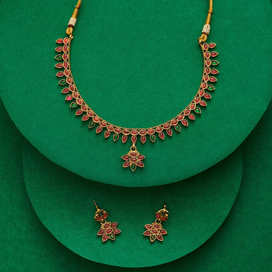 Teejh Yashasvi Red and Green Ruby Gold Necklace Set