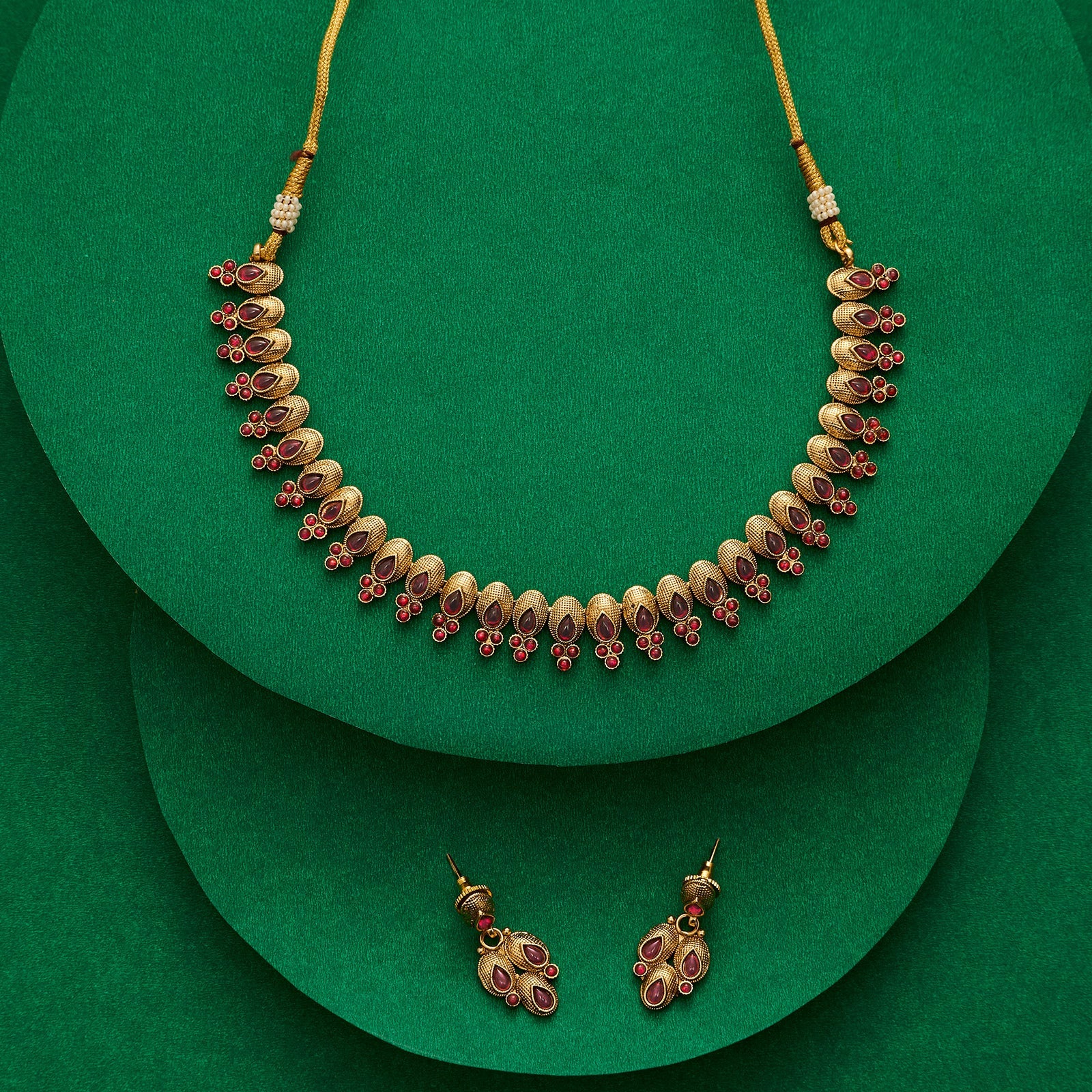 Teejh Kashvini Ruby Gold Necklace Set