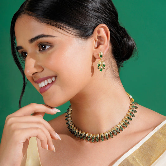 Teejh Chitrangada Green Gold Necklace Set