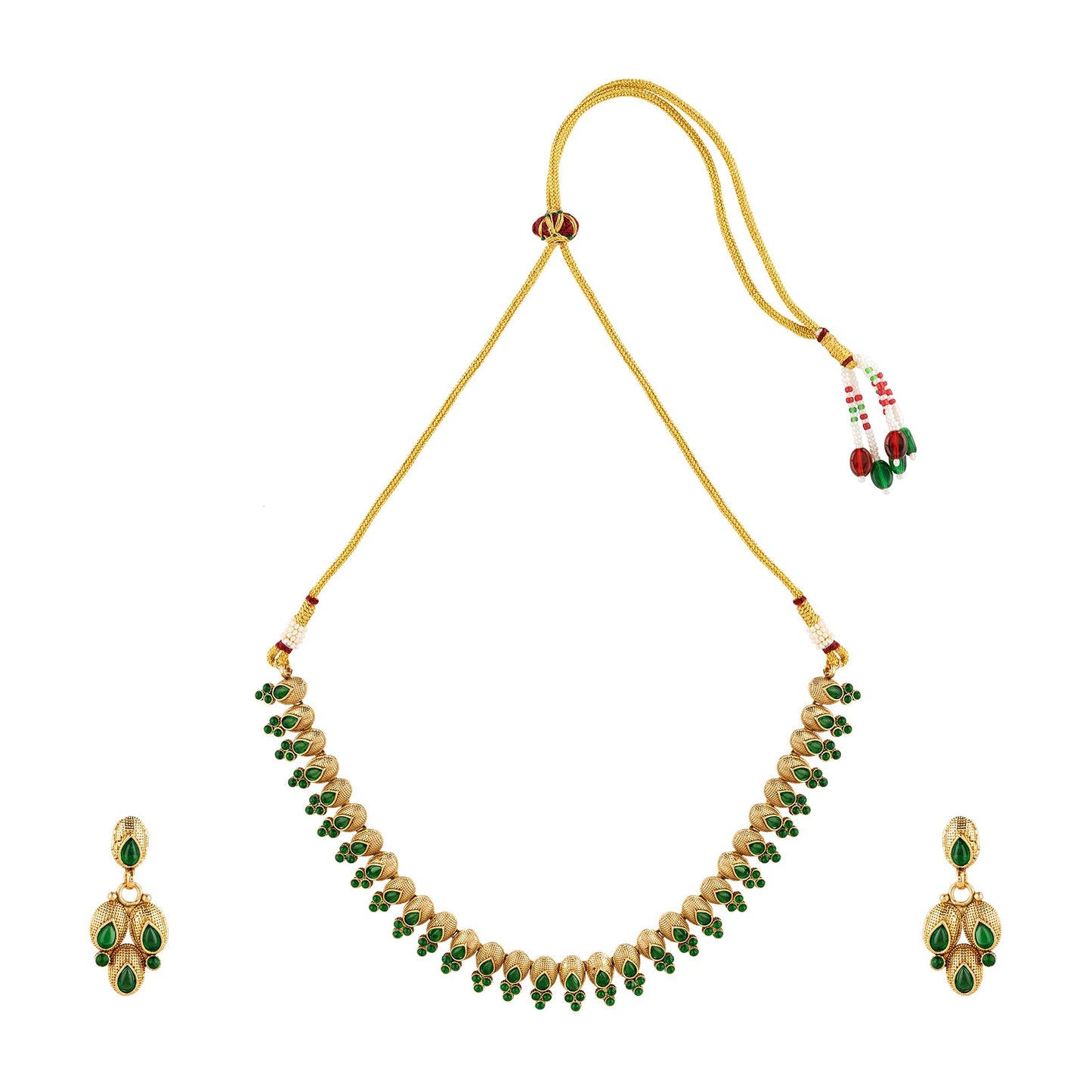 Teejh Chitrangada Green Gold Necklace Set