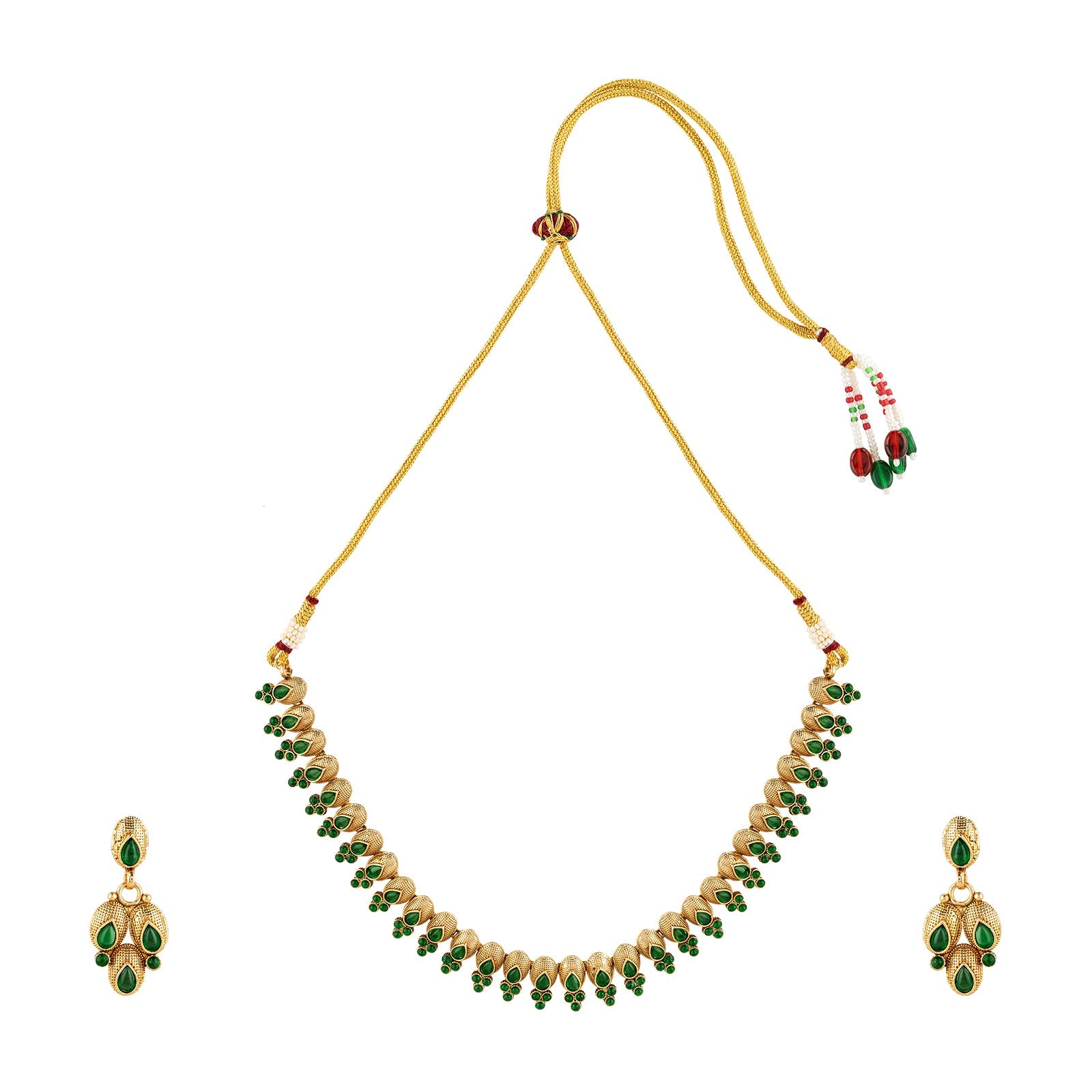 Teejh Chitrangada Green Gold Necklace Set