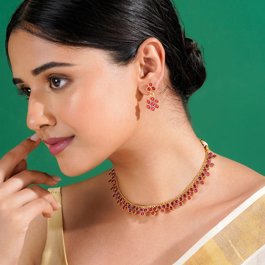 Teejh Vismaya Ruby Gold Necklace Set