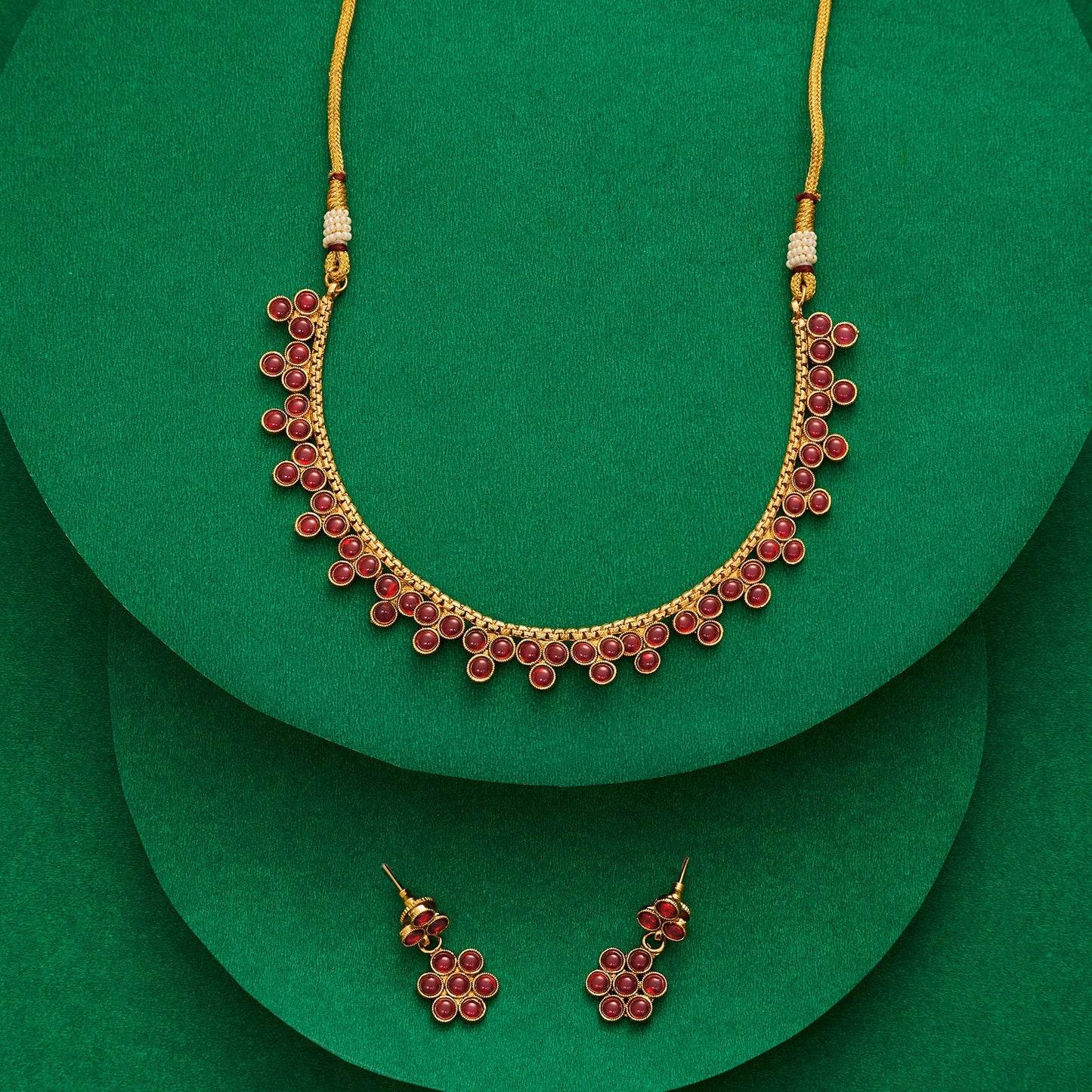 Teejh Vismaya Ruby Gold Necklace Set