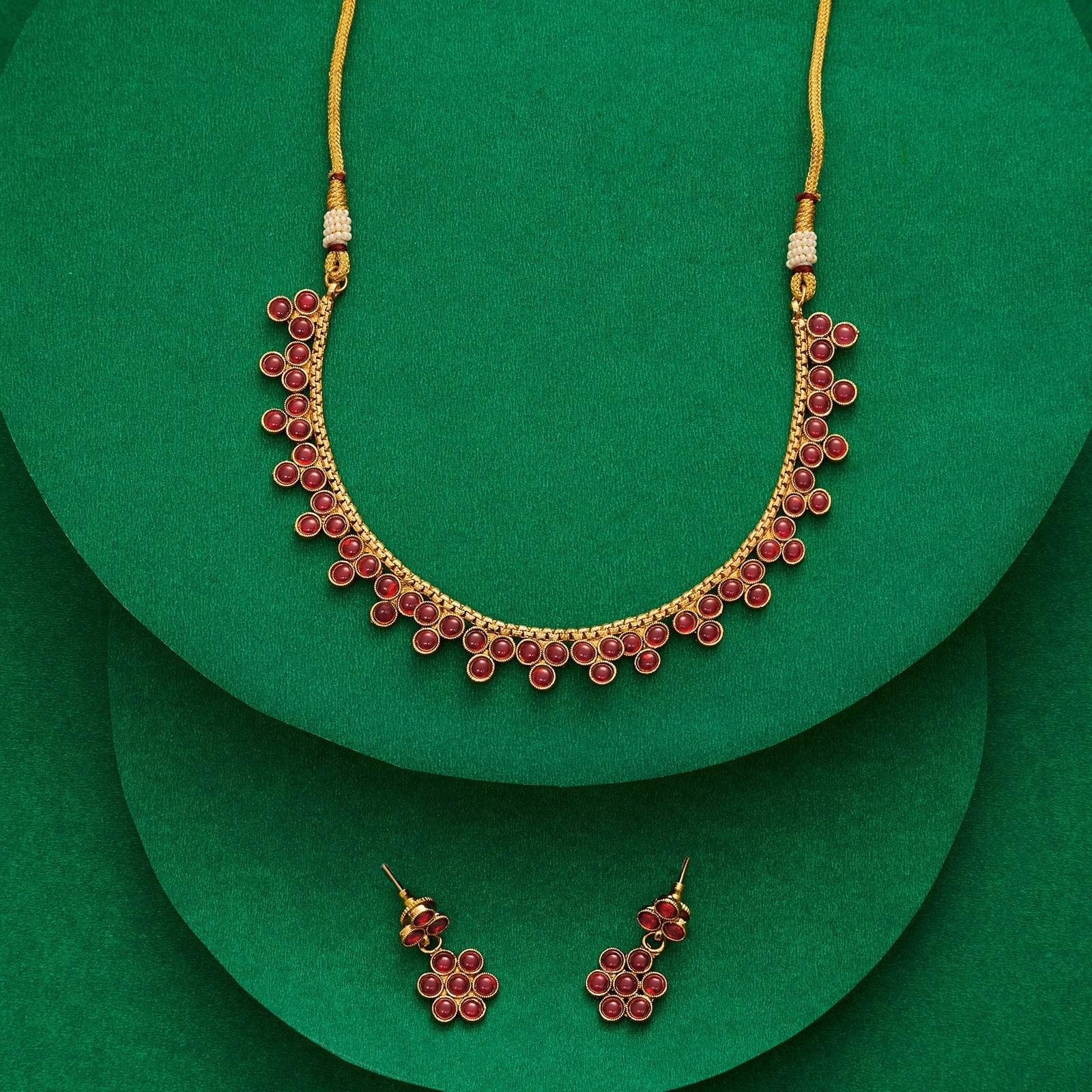 Teejh Vismaya Ruby Gold Necklace Set