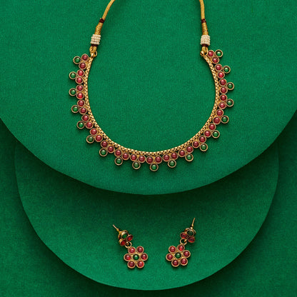 Teejh Anubha Red and Green Ruby Gold Necklace Set